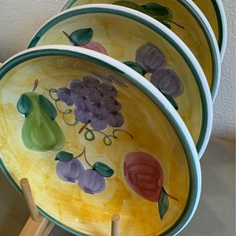 Set of 4 Soup/Salad Bowls Caleca FRUTTA Fruits Pattern Hand Painted Italy 8 1/2" - Picture 5 of 6